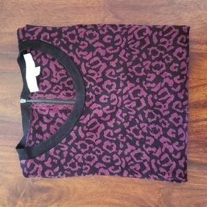 LOFT Sweater Plum Purple Black Animal Print Semi Sheer